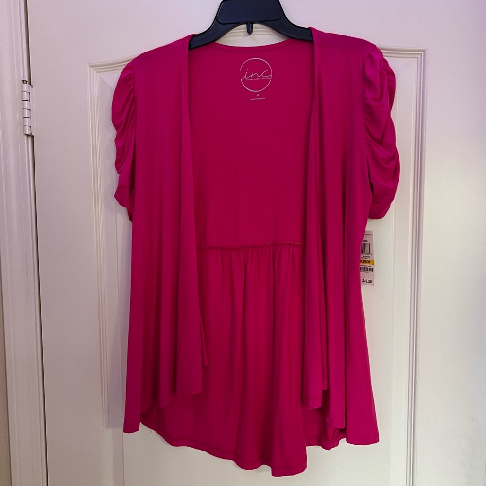 INC International Concepts Cardigan Sweater Womens Pink Knit Open Front - Size M